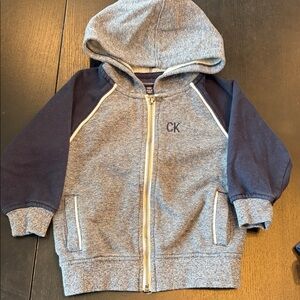 Calvin Klein Kids Heather Gray & Navy Zip Hoodie Size 24 Months